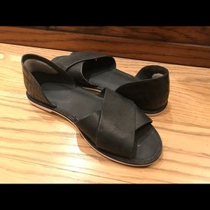 Vince black leather and croc embossed flats